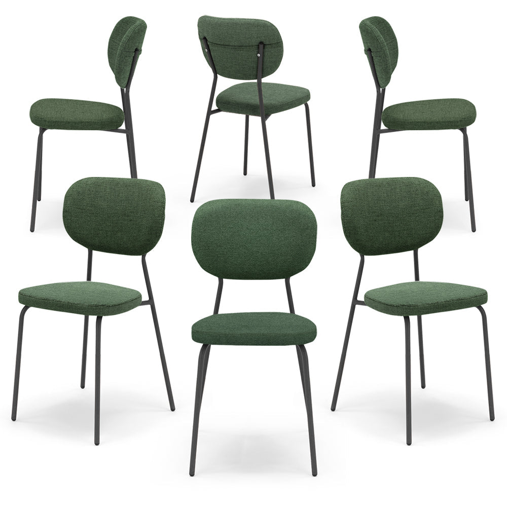 Set 6 sedie da pranzo imbottite VANESSA, 100% MADE IN ITALY, design moderno, gambe coniche robuste in metallo, schienale e seduta rivestiti con tessuto idrorepellente strutturato colore Verde