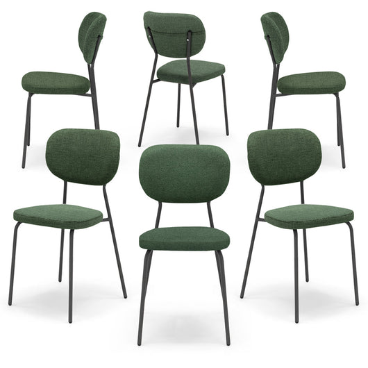 Set 6 sedie da pranzo imbottite VANESSA, 100% MADE IN ITALY, design moderno, gambe coniche robuste in metallo, schienale e seduta rivestiti con tessuto idrorepellente strutturato colore Verde