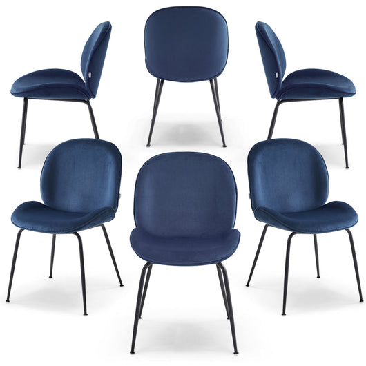 Set 6 sedie imbottite per sala da pranzo VITTORIA, design moderno, gambe coniche robuste in metallo, rivestimento in tessuto idrorepellente morbido al tatto colore Blu Notte
