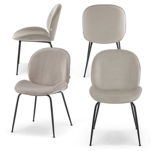 Set 4 sedie imbottite per sala da pranzo VITTORIA, design moderno, gambe coniche robuste in metallo, rivestimento in tessuto idrorepellente morbido al tatto colore Tortora