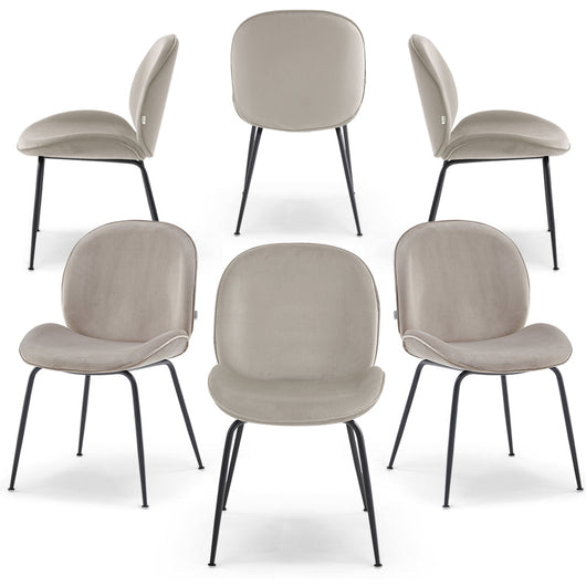 Set 6 sedie imbottite per sala da pranzo VITTORIA, design moderno, gambe coniche robuste in metallo, rivestimento in tessuto idrorepellente morbido al tatto colore Tortora