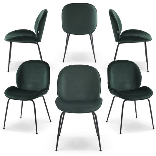 Set 6 sedie imbottite per sala da pranzo VITTORIA, design moderno, gambe coniche robuste in metallo, rivestimento in tessuto idrorepellente morbido al tatto colore Verde Petrolio