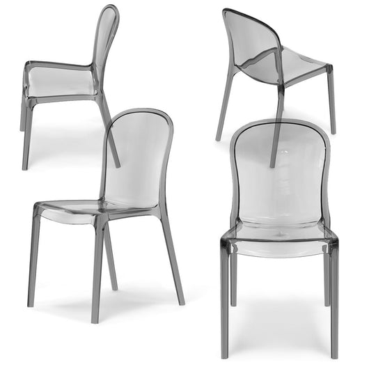 Set 4 sedie trasparenti in metacrilato EVA, impilabile, design moderno, ideale per sala da pranzo, soggiorno, cucina, sala d’attesa, bar, ristoranti colore Trasparente Fumè