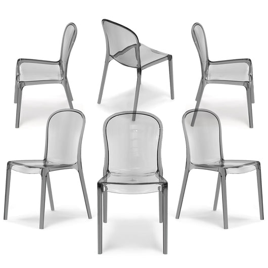 Set 6 sedie trasparenti in metacrilato EVA, impilabile, design moderno, ideale per sala da pranzo, soggiorno, cucina, sala d’attesa, bar, ristoranti colore Trasparente Fumè