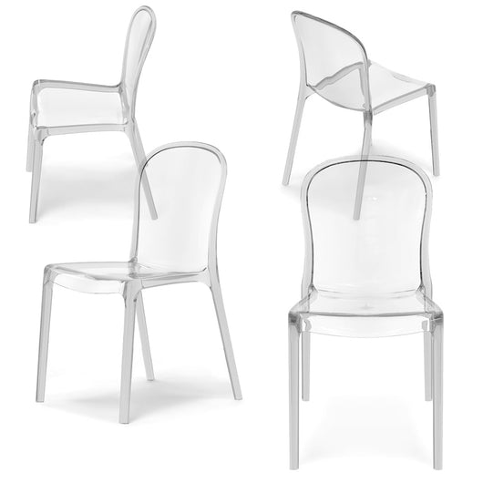 Set 4 sedie trasparenti in metacrilato EVA, impilabile, design moderno, ideale per sala da pranzo, soggiorno, cucina, sala d’attesa, bar, ristoranti