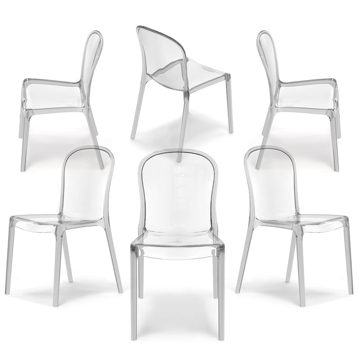 Set 6 sedie trasparenti in metacrilato EVA, impilabile, design moderno, ideale per sala da pranzo, soggiorno, cucina, sala d’attesa, bar, ristoranti