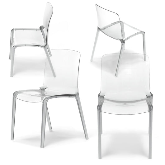 Set 4 sedie trasparenti trasparente in metacrilato IRIS, impilabile, design moderno effetto vetro trasparente, ideale per sala da pranzo, soggiorno, cucina, sala d’attesa, bar, ristoranti