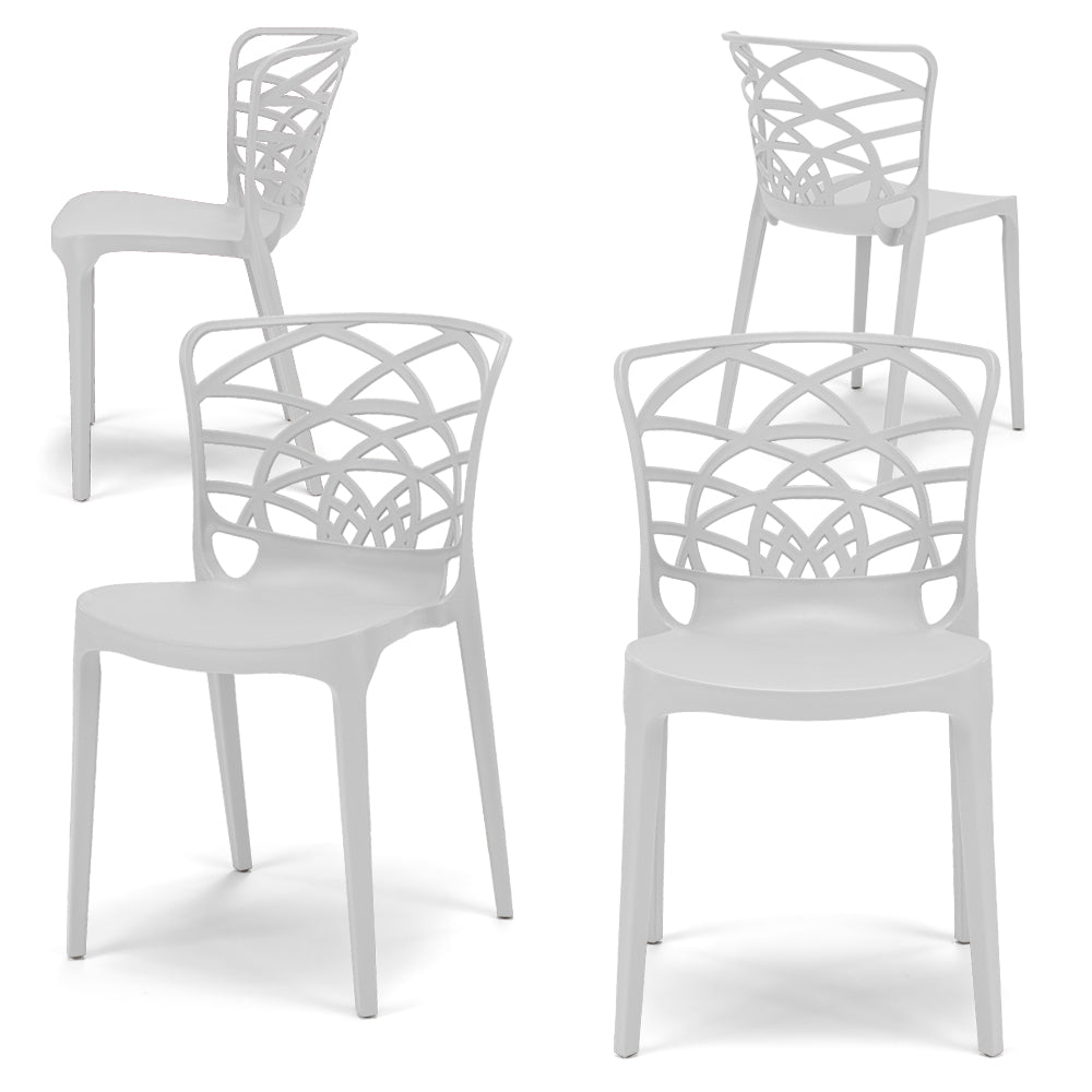 Set 4 sedie in polipropilene ARMONIA, impilabile, resistente ai raggi UV, design moderno, ideale per sala da pranzo, cucina, sala dattesa, bar, ristoranti o giardino, colore Bianco