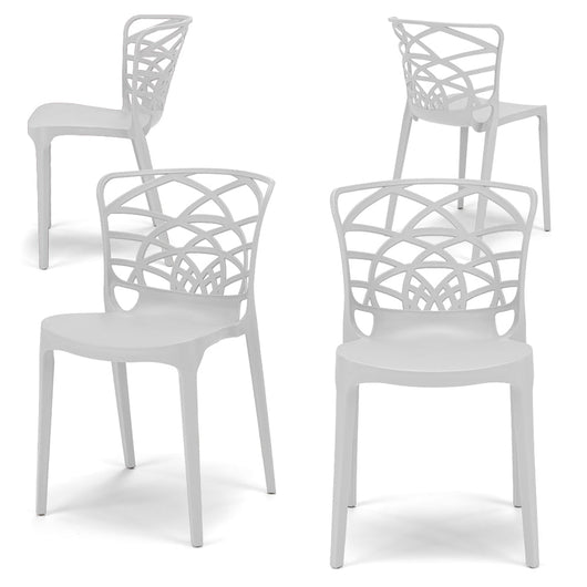 Set 4 sedie in polipropilene ARMONIA, impilabile, resistente ai raggi UV, design moderno, ideale per sala da pranzo, cucina, sala dattesa, bar, ristoranti o giardino, colore Bianco