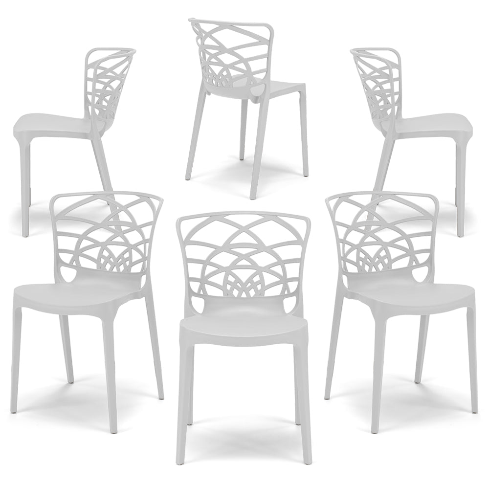 Set 6 sedie in polipropilene ARMONIA, impilabile, resistente ai raggi UV, design moderno, ideale per sala da pranzo, cucina, sala dattesa, bar, ristoranti o giardino, colore Bianco