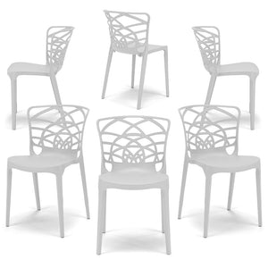 Set 6 sedie in polipropilene ARMONIA, impilabile, resistente ai raggi UV, design moderno, ideale per sala da pranzo, cucina, sala dattesa, bar, ristoranti o giardino, colore Bianco