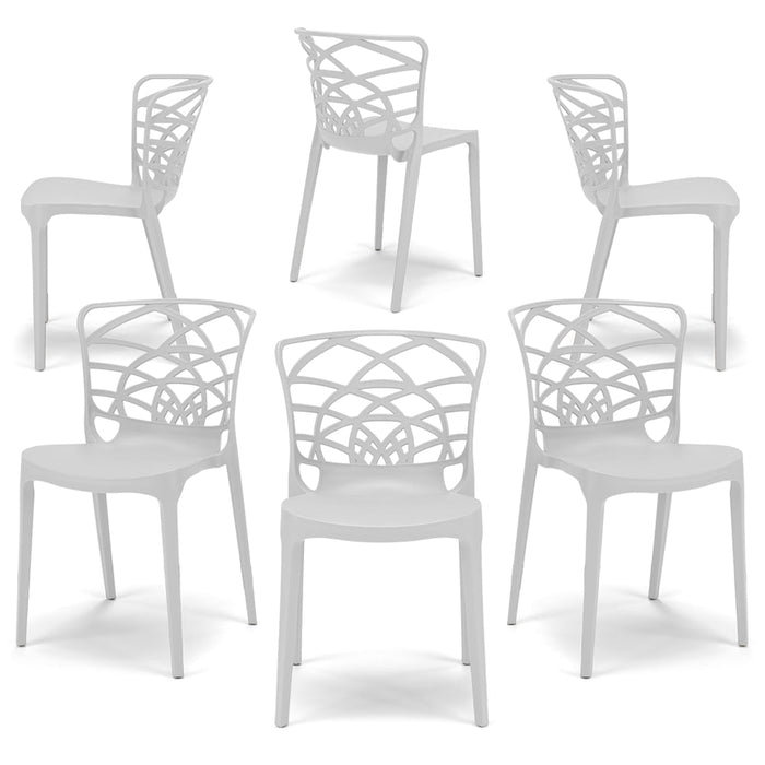 Set 6 sedie in polipropilene ARMONIA, impilabile, resistente ai raggi UV, design moderno, ideale per sala da pranzo, cucina, sala dattesa, bar, ristoranti o giardino, colore Bianco