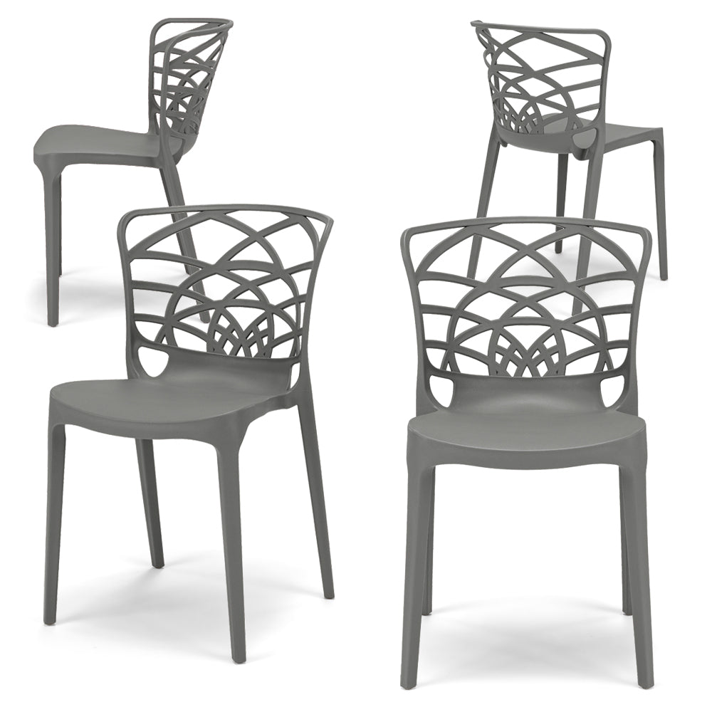 Set 4 sedie in polipropilene ARMONIA, impilabile, resistente ai raggi UV, design moderno, ideale per sala da pranzo, cucina, sala d’attesa, bar, ristoranti o giardino, colore Cemento