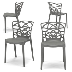 Set 4 sedie in polipropilene ARMONIA, impilabile, resistente ai raggi UV, design moderno, ideale per sala da pranzo, cucina, sala d’attesa, bar, ristoranti o giardino, colore Cemento