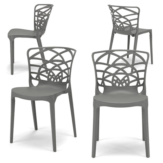Set 4 sedie in polipropilene ARMONIA, impilabile, resistente ai raggi UV, design moderno, ideale per sala da pranzo, cucina, sala d’attesa, bar, ristoranti o giardino, colore Cemento