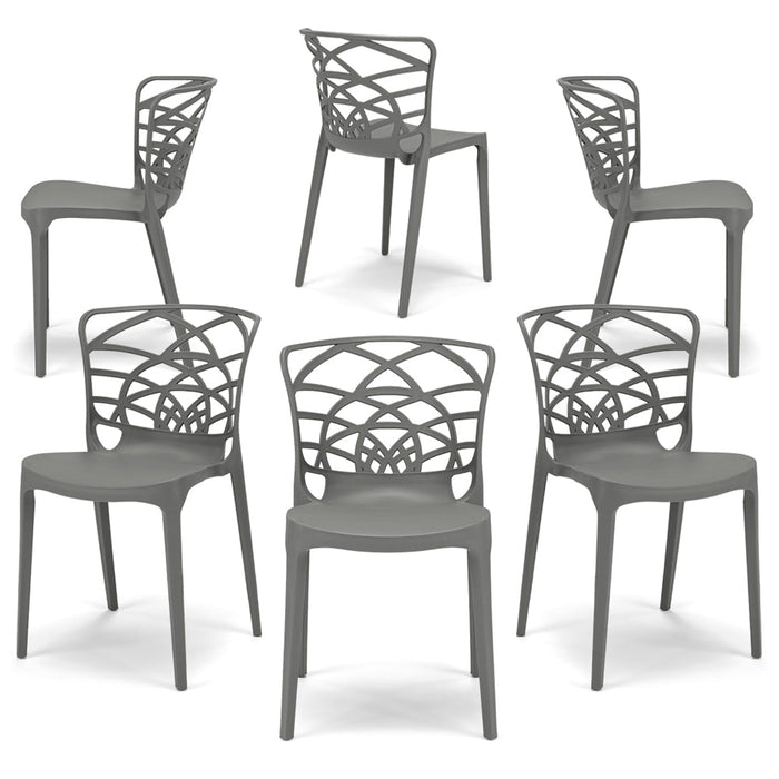 Set 6 sedie in polipropilene ARMONIA, impilabile, resistente ai raggi UV, design moderno, ideale per sala da pranzo, cucina, sala d’attesa, bar, ristoranti o giardino, colore Cemento