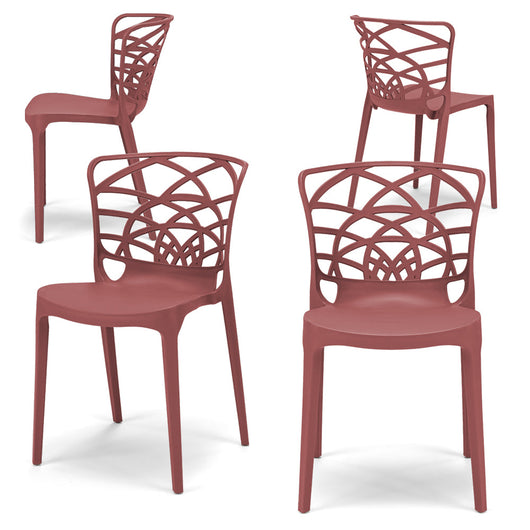 Set 4 sedie in polipropilene ARMONIA, impilabile, resistente ai raggi UV, design moderno, ideale per sala da pranzo, cucina, sala d’attesa, bar, ristoranti o giardino, colore Mattone