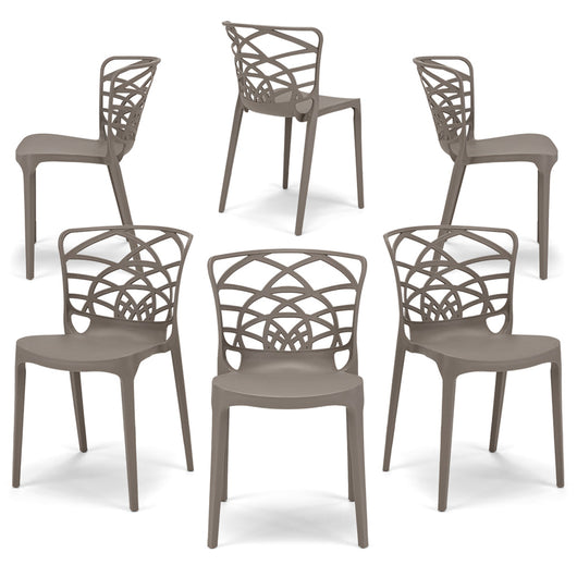 Set 6 sedie in polipropilene ARMONIA, impilabile, resistente ai raggi UV, design moderno, ideale per sala da pranzo, cucina, sala d’attesa, bar, ristoranti o giardino, colore Tortora