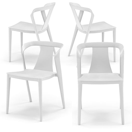 Set 4 sedie in polipropilene modello ALBA, impilabile, idrorepellente, resistente ai raggi UV, design moderno ideale per sala da pranzo, cucina, sala d’attesa, bar, ristoranti, giardino, colore Bianco