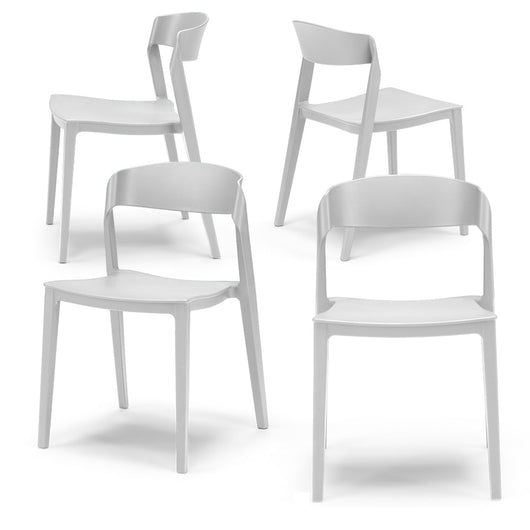 Set 4 Sedie in polipropilene PAOLA, impilabile, idrorepellente, resistenza raggi UV, design moderno, ideale per sala da pranzo, cucina, sala d’attesa, bar, ristoranti, giardino, colore Bianco