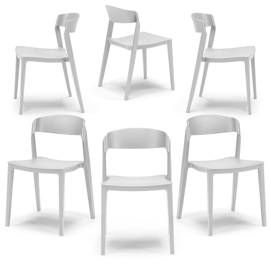 Set 6 Sedie in polipropilene PAOLA, impilabile, idrorepellente, resistenza raggi UV, design moderno, ideale per sala da pranzo, cucina, sala d’attesa, bar, ristoranti, giardino, colore Bianco