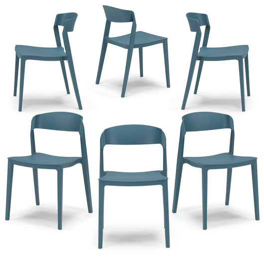 Set 6 Sedie in polipropilene PAOLA, impilabile, idrorepellente, resistenza raggi UV, design moderno, ideale per sala da pranzo, cucina, sala d’attesa, bar, ristoranti, giardino, colore Petrolio