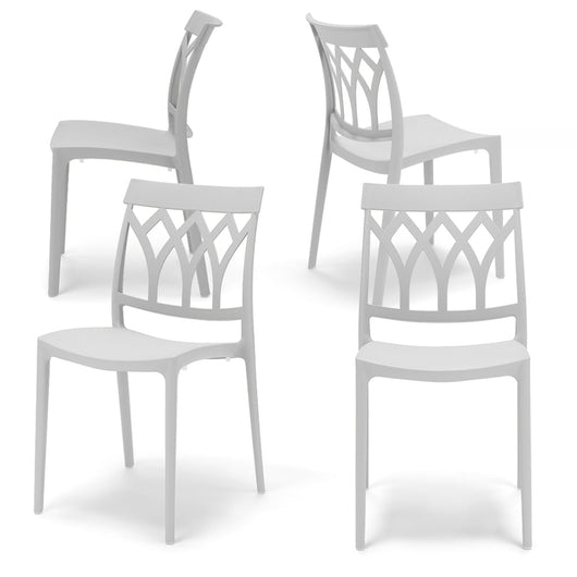 Set 4 sedie in polipropilene QUEEN, 100% MADE IN ITALY, impilabile, resistente ai raggi UV, design moderno, ideale per sala da pranzo, cucina, bar, ristoranti o giardino, colore Bianco