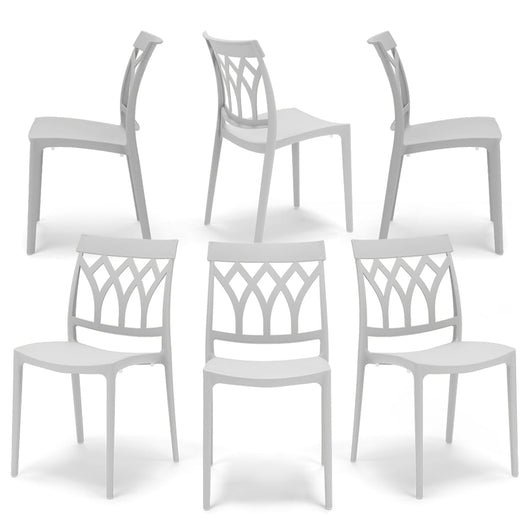Set 6 sedie in polipropilene QUEEN, 100% MADE IN ITALY, impilabile, resistente ai raggi UV, design moderno, ideale per sala da pranzo, cucina, bar, ristoranti o giardino, colore Bianco