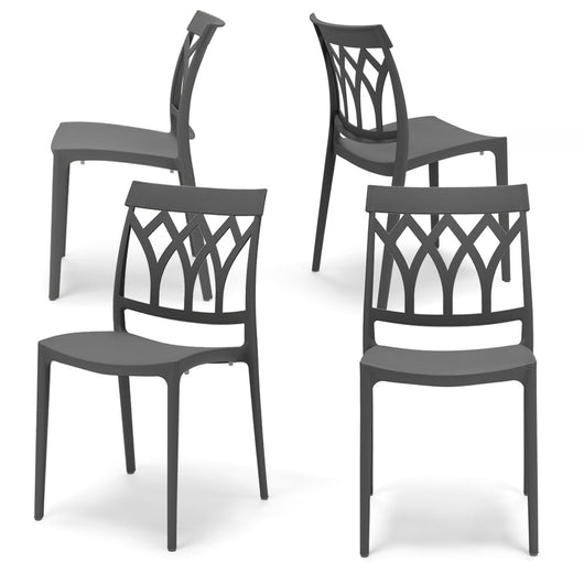 Set 4 sedie in polipropilene QUEEN, 100% MADE IN ITALY, impilabile, resistente ai raggi UV, design moderno, ideale per sala da pranzo, cucina, bar, ristoranti o giardino, colore Grigio