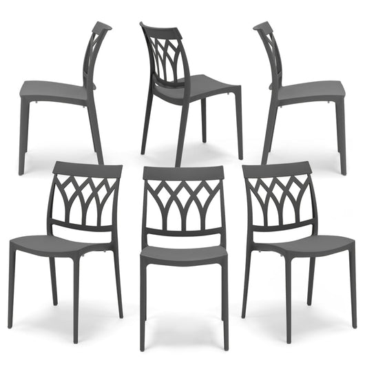 Set 6 sedie in polipropilene QUEEN, 100% MADE IN ITALY, impilabile, resistente ai raggi UV, design moderno, ideale per sala da pranzo, cucina, bar, ristoranti o giardino, colore Grigio