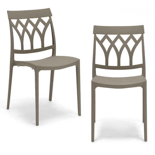 Set 2 sedie in polipropilene QUEEN, 100% MADE IN ITALY, impilabile, resistente ai raggi UV, design moderno, ideale per sala da pranzo, cucina, bar, ristoranti o giardino, colore Tortora