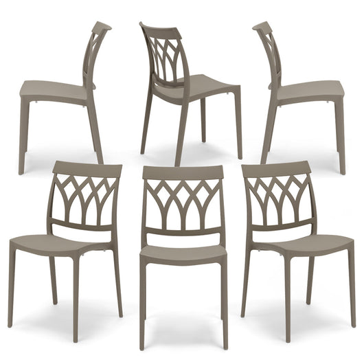 Set 6 sedie in polipropilene QUEEN, 100% MADE IN ITALY, impilabile, resistente ai raggi UV, design moderno, ideale per sala da pranzo, cucina, bar, ristoranti o giardino, colore Tortora