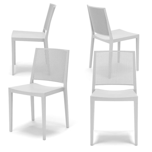 Set 4 Sedie in polipropilene PORTO, impilabile, resistenza raggi UV, design moderno, ideale per sala da pranzo, cucina, bar, ristoranti o giardino, colore Bianco