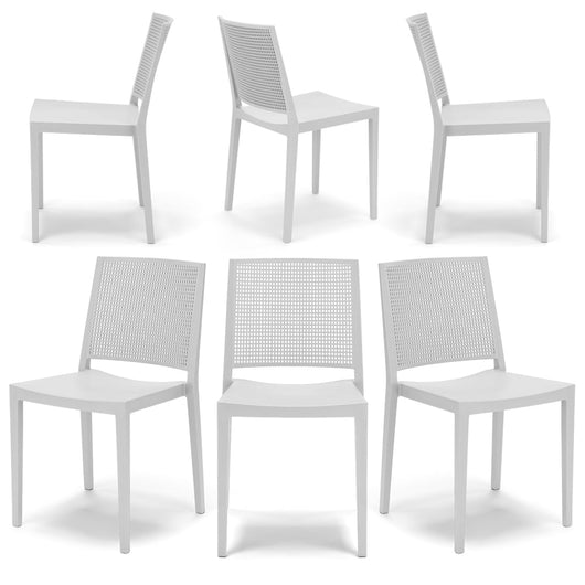 Set 6 Sedie in polipropilene PORTO, impilabile, resistenza raggi UV, design moderno, ideale per sala da pranzo, cucina, bar, ristoranti o giardino, colore Bianco