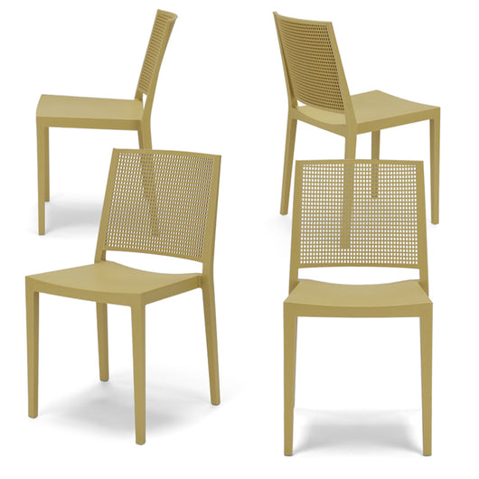 Set 4 Sedie in polipropilene PORTO, impilabile, resistenza raggi UV, design moderno, ideale per sala da pranzo, cucina, bar, ristoranti o giardino, colore Senape