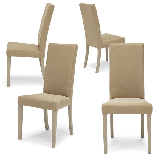 Set 4 sedie imbottite per sala da pranzo EDI NEW, 100% MADE IN ITALY, design moderno, rivestimento in tessuto idrorepellente effetto camoscio colore Camel Vintage, gambe in legno in tinta