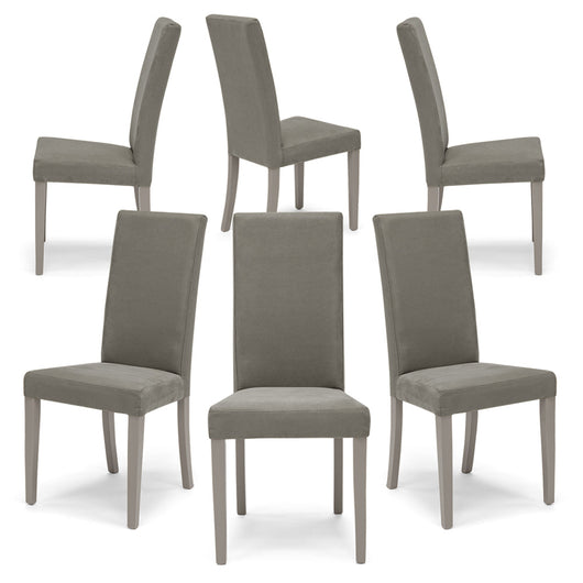Set 6 sedie imbottite per sala da pranzo EDI NEW, 100% MADE IN ITALY, design moderno, rivestimento in tessuto idrorepellente effetto camoscio colore Grigio, gambe in legno in tinta