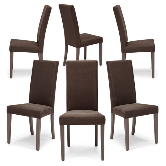Set 6 sedie imbottite per sala da pranzo EDI NEW, 100% MADE IN ITALY, design moderno, rivestimento in tessuto idrorepellente effetto camoscio colore Moka Vintage, gambe in legno in tinta