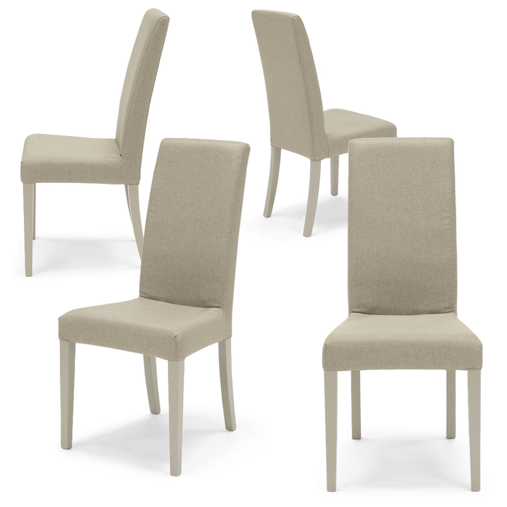 Set 4 sedie imbottite modello EDI per interni, design moderno, struttura robusta in legno in tinta, schienale e seduta rivestiti con tessuto sfoderabile, colore Beige