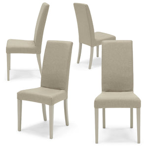 Set 4 sedie imbottite modello EDI per interni, design moderno, struttura robusta in legno in tinta, schienale e seduta rivestiti con tessuto sfoderabile, colore Beige