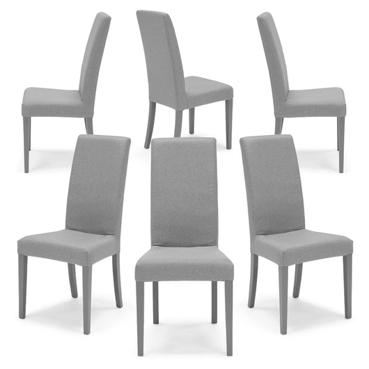 Set 6 sedie imbottite EDI per sala da pranzo, cucina, soggiorno, 100% Made in Italy, design moderno, struttura robusta in legno in tinta, schienale e seduta rivestiti con tessuto sfoderabile colore Grigio