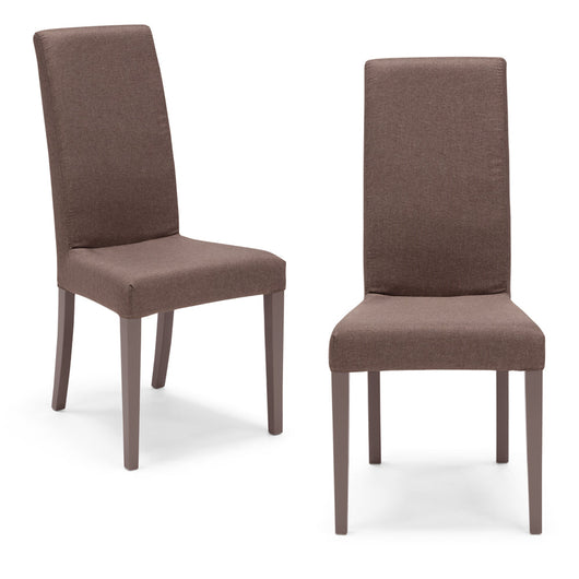 Set 2 sedie imbottite modello EDI per interni, design moderno, struttura robusta in legno in tinta, schienale e seduta rivestiti con tessuto sfoderabile, colore Moka