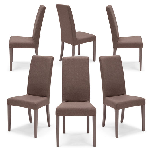 Set 6 sedie imbottite EDI per sala da pranzo, cucina, soggiorno, 100% Made in Italy, design moderno, struttura robusta in legno in tinta, schienale e seduta rivestiti con tessuto sfoderabile colore Moka Vintage