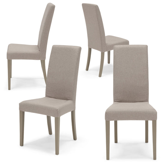 Set 4 sedie imbottite modello EDI per interni, design moderno, struttura robusta in legno in tinta, schienale e seduta rivestiti con tessuto sfoderabile, colore Tortora