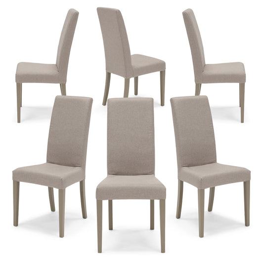 Set 6 sedie imbottite EDI per sala da pranzo, cucina, soggiorno, 100% Made in Italy, design moderno, struttura robusta in legno in tinta, schienale e seduta rivestiti con tessuto sfoderabile colore Tortora