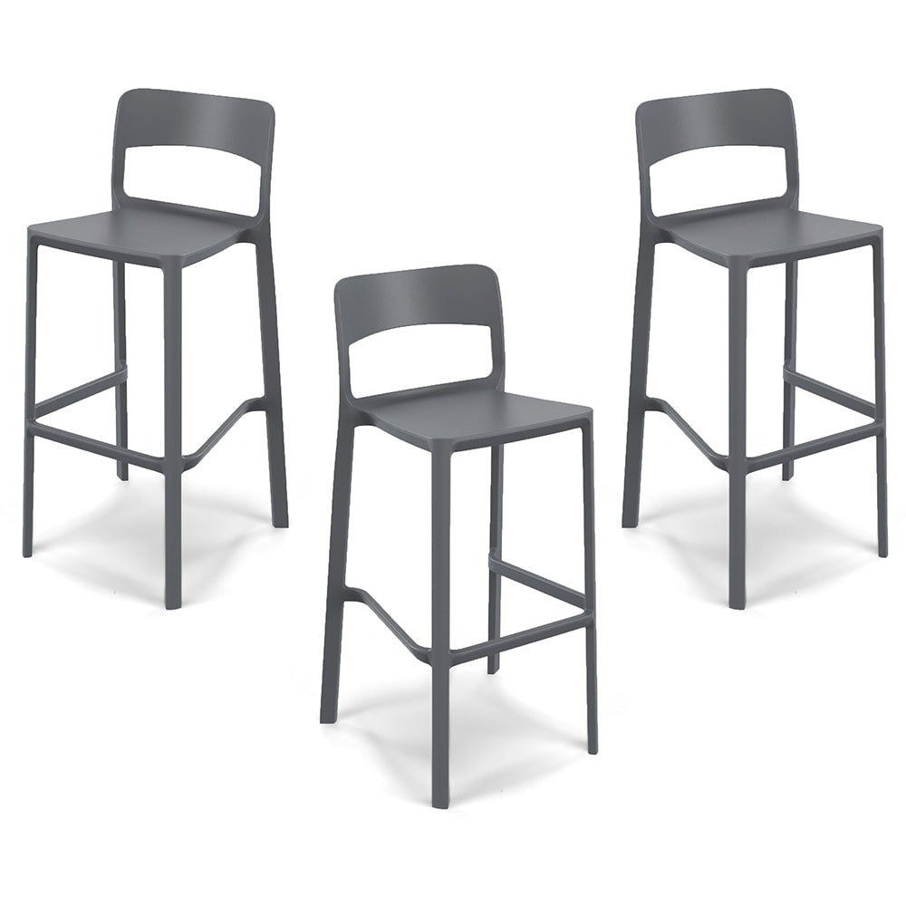 Set 3 sgabelli in polipropilene STIL altezza seduta 65cm, impilabile, idrorepellente, resistente ai raggi UV, design moderno e innovativo, ideale per la cucina, la veranda o giardino colore Grigio