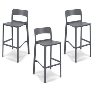 Set 3 sgabelli in polipropilene STIL altezza seduta 65cm, impilabile, idrorepellente, resistente ai raggi UV, design moderno e innovativo, ideale per la cucina, la veranda o giardino colore Grigio