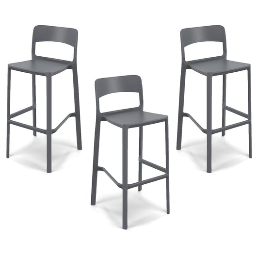 Set 3 sgabelli in polipropilene STIL altezza seduta 65cm, impilabile, idrorepellente, resistente ai raggi UV, design moderno e innovativo, ideale per la cucina, la veranda o giardino colore Grigio