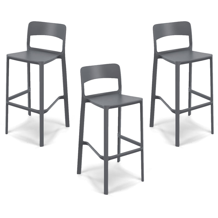 Set 3 sgabelli in polipropilene STIL altezza seduta 65cm, impilabile, idrorepellente, resistente ai raggi UV, design moderno e innovativo, ideale per la cucina, la veranda o giardino colore Grigio