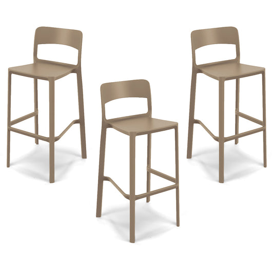 Set 3 sgabelli in polipropilene STIL altezza seduta 65cm, impilabile, idrorepellente, resistente ai raggi UV, design moderno e innovativo, ideale per la cucina, la veranda o giardino colore Tortora